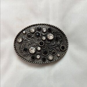 Elegant Silver and Black Embellished Belt Buckle